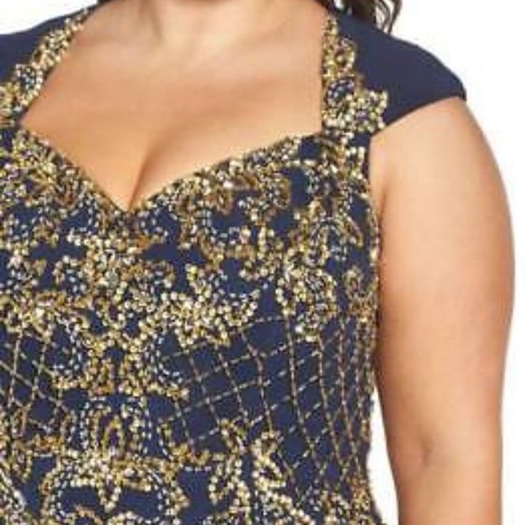 MAC DUGGAL EMBELLISHED JERSEY MERMAID MIDNIGHT NAVY GOWN DRSS sz 16W - Picture 4 of 8